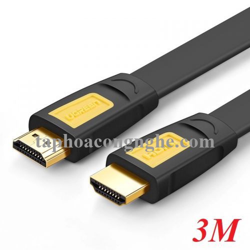 Ugreen 11186 3M màu Vàng Cáp tín hiệu HDMI chuẩn 1.4 hỗ trợ phân giải 4K * 2K cáp dẹt HD101 30011186